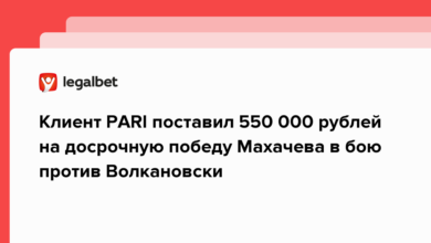 Клиент PARI поставил 550 000 рублей на досрочную победу Махачева в бою против Волкановски {legalbet} 63e7905b0ff26.png